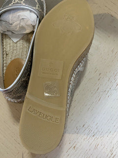 NIB Gucci Damen Canvas GG Monogram Espadrille-Schuhe Silber 5,5 US (35,5 Eu)