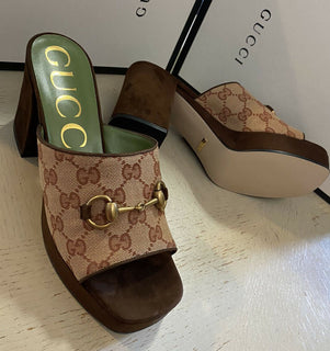 NIB Gucci Damen GG Monogram Sandale Schuhe Beige 8 US (38 Eu) Italien