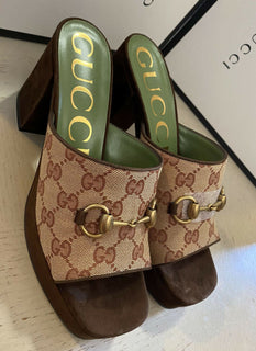 NIB Gucci Damen GG Monogram Sandale Schuhe Beige 8 US (38 Eu) Italien