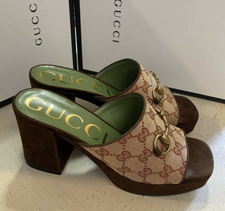 NIB Gucci Damen GG Monogram Sandale Schuhe Beige 8 US (38 Eu) Italien
