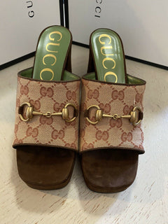 NIB Gucci Damen GG Monogram Sandale Schuhe Beige 8 US (38 Eu) Italien