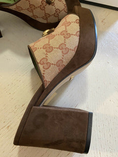 NIB Gucci Damen GG Monogram Sandale Schuhe Beige 8 US (38 Eu) Italien