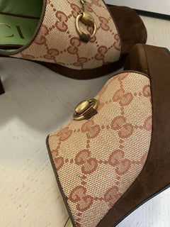 NIB Gucci Damen GG Monogram Sandale Schuhe Beige 8 US (38 Eu) Italien