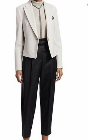 New $3995 Brunello Cucinelli Monili-Trimmed Women Jacket Blazer Salt 46 It/10 US