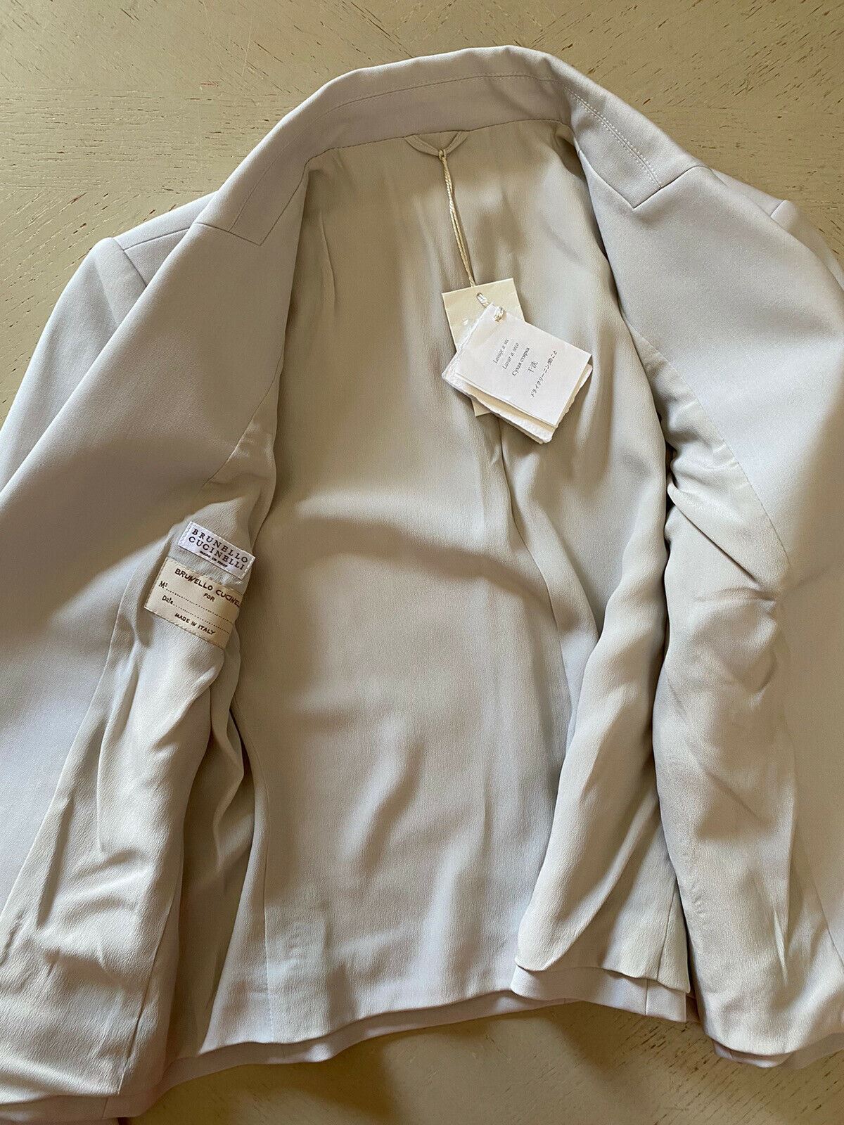 New $3995 Brunello Cucinelli Monili-Trimmed Women Jacket Blazer Salt 46 It/10 US
