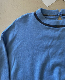 Neu $1895 Brunello Cucinelli Damen-Pullover aus Kaschmir mit Monili-Besatz und Rundhalsausschnitt, Blau, XS