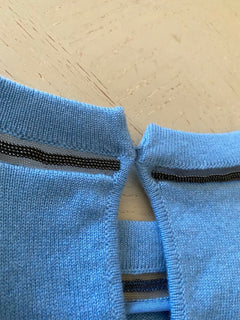 Neu $1895 Brunello Cucinelli Damen-Pullover aus Kaschmir mit Monili-Besatz und Rundhalsausschnitt, Blau, XS