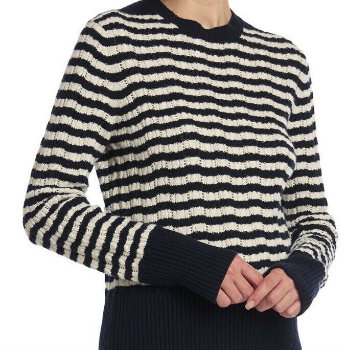 Neu $1850 Loro Piana Damen Vence Gestreifter Babykaschmirpullover Blau/Weiß 44/10