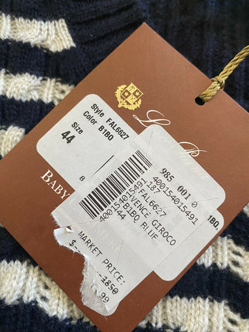 New $1850 Loro Piana Women Vence Striped Baby Cashmere Sweater Blue/White 44/10