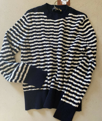 New $1850 Loro Piana Women Vence Striped Baby Cashmere Sweater Blue/White 44/10