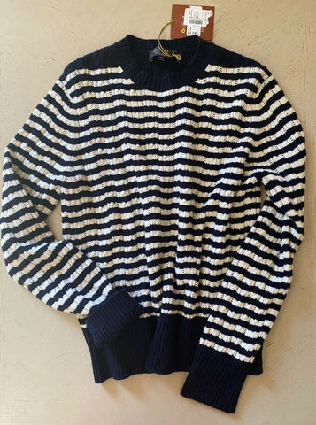 New $1850 Loro Piana Women Vence Striped Baby Cashmere Sweater Blue/White 44/10