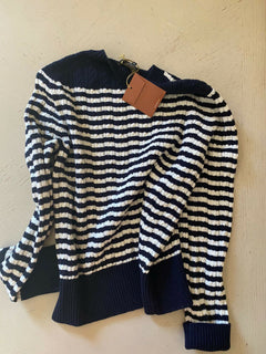 Neu $1850 Loro Piana Damen Vence Gestreifter Babykaschmirpullover Blau/Weiß 44/10