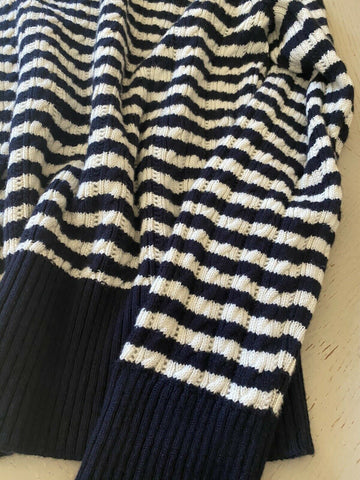 New $1850 Loro Piana Women Vence Striped Baby Cashmere Sweater Blue/White 44/10