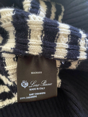 New $1850 Loro Piana Women Vence Striped Baby Cashmere Sweater Blue/White 44/10