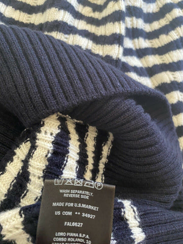 New $1850 Loro Piana Women Vence Striped Baby Cashmere Sweater Blue/White 44/10