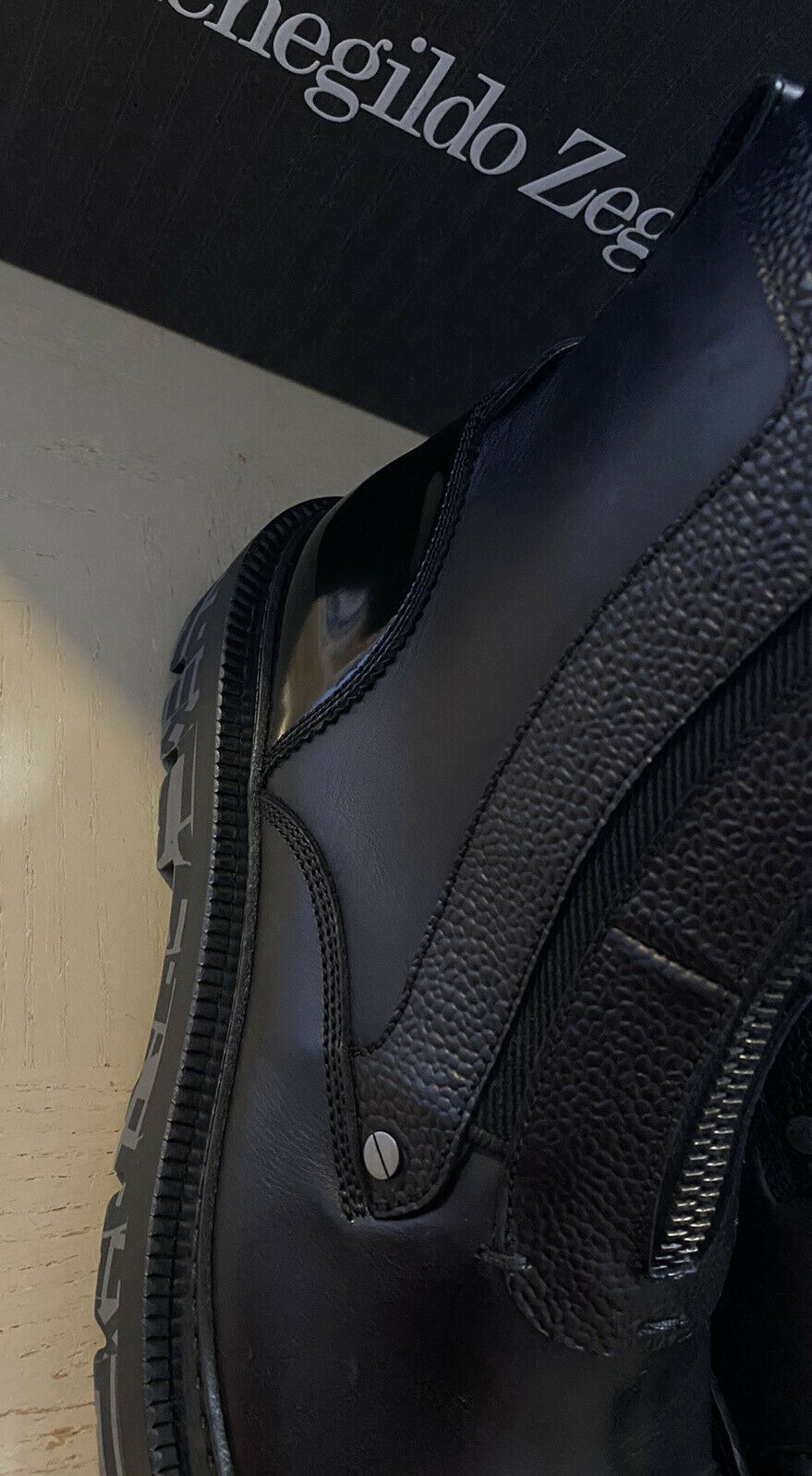 New $1595 Ermenegildo Zegna Couture Leather Light Boots Shoes Black 8.5 US Italy