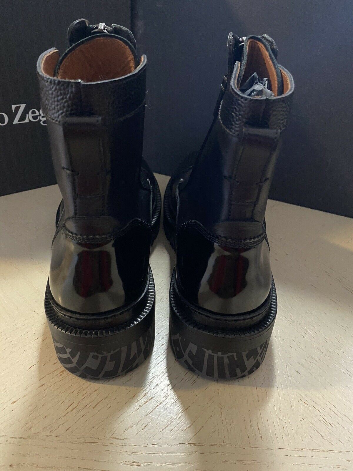 New $1595 Ermenegildo Zegna Couture Leather Light Boots Shoes Black 8.5 US Italy