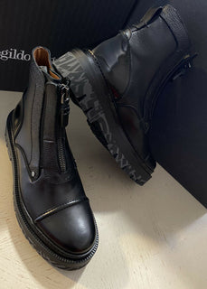 Neu $ 1595 Ermenegildo Zegna Couture Leder Leichte Stiefel Schuhe Schwarz 8 US Italien