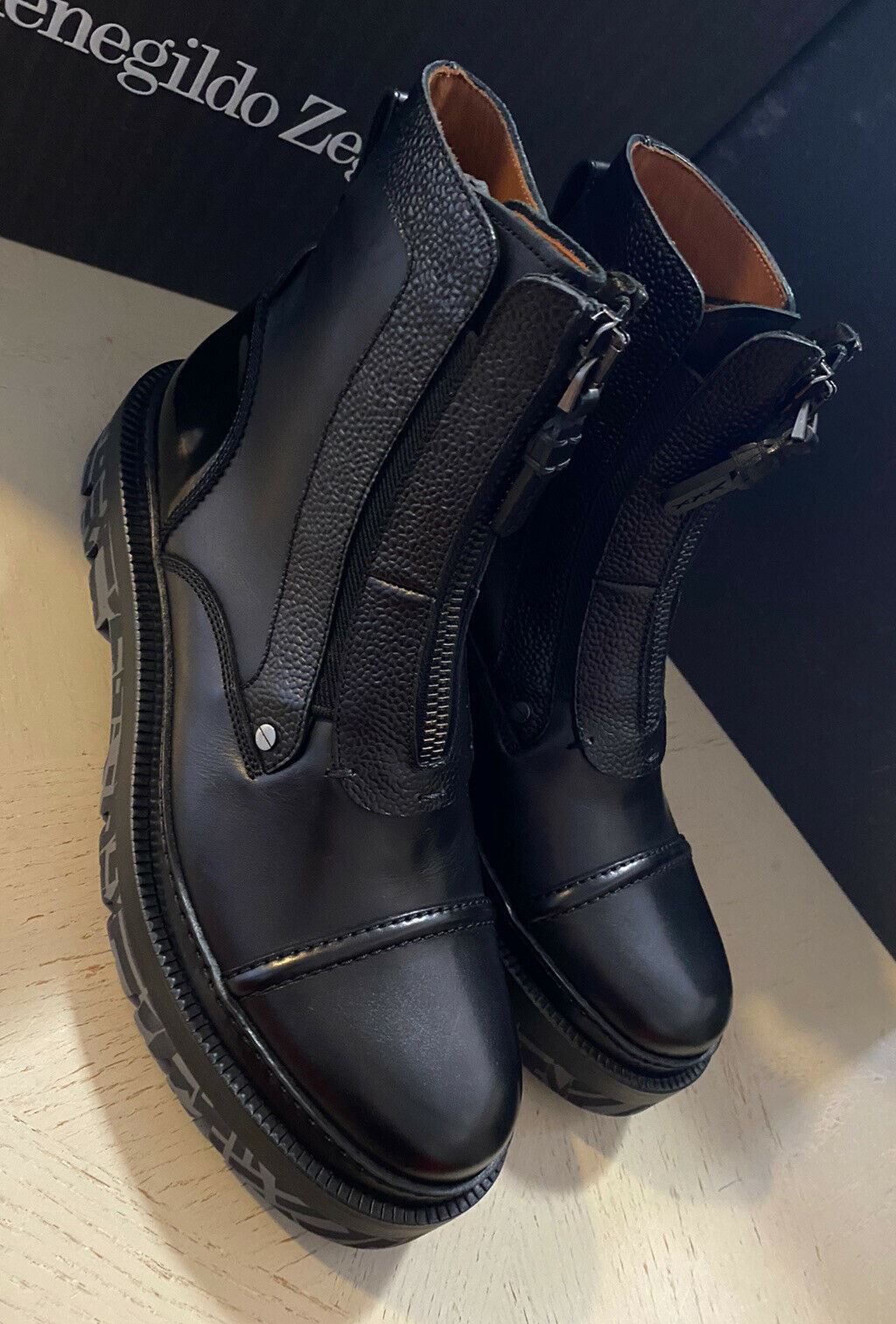 Neu $ 1595 Ermenegildo Zegna Couture Leder Leichte Stiefel Schuhe Schwarz 8 US Italien