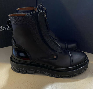 Neu $ 1595 Ermenegildo Zegna Couture Leder Leichte Stiefel Schuhe Schwarz 8 US Italien