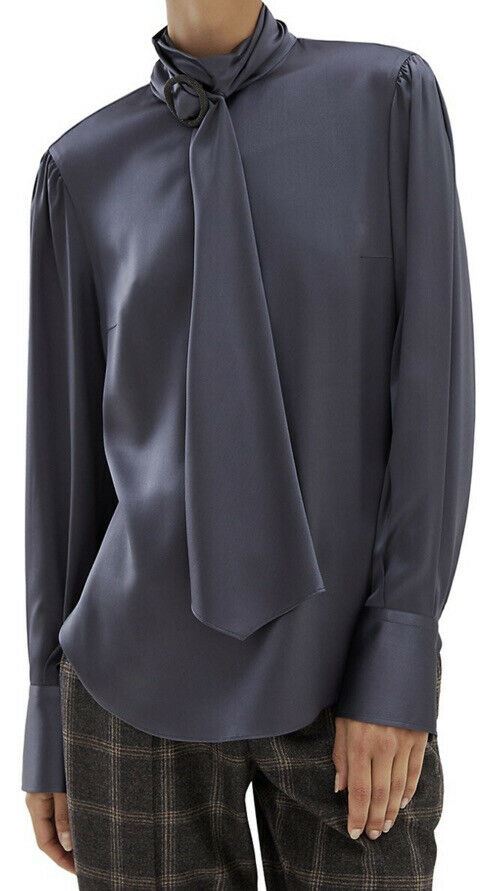 Neu $2395 Brunello Cucinelli Damen Wrapped Monili Rollkragenbluse Anthrazit S