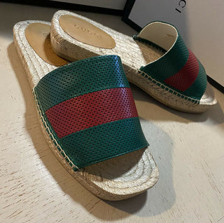 NIB Gucci Herren Sandale Espadrille Schuhe Grün/Rot 9,5 US/8,5 UK
