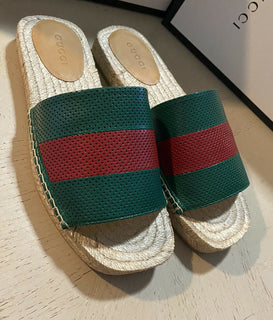 NIB Gucci Herren Sandale Espadrille Schuhe Grün/Rot 9,5 US/8,5 UK