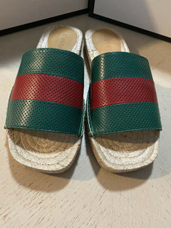 NIB Gucci Herren Sandale Espadrille Schuhe Grün/Rot 9,5 US/8,5 UK