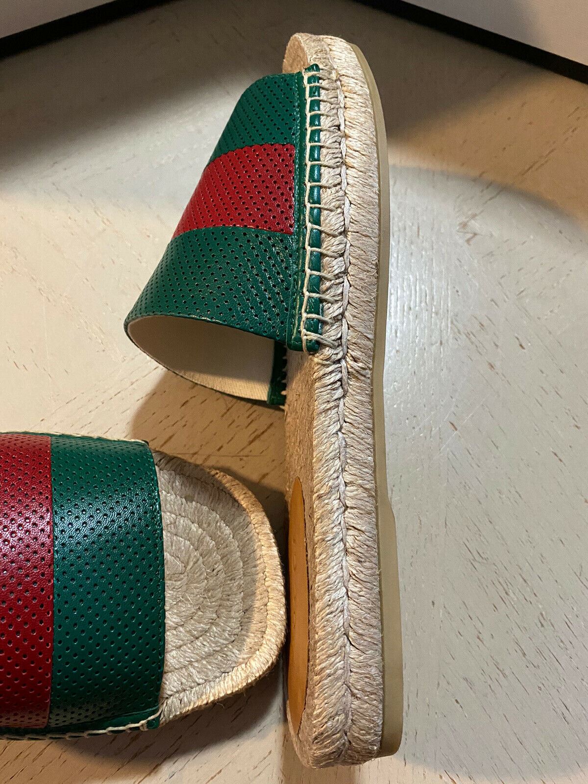 NIB Gucci Mens Sandal Espadrille Shoes Green/Red 9.5 US/8.5 UK