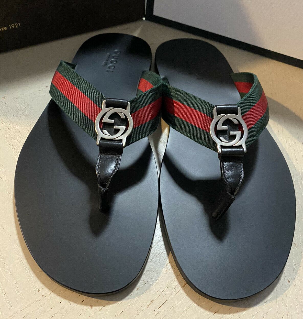 NIB Gucci Mens Sandal Shoes Green/Red/Black 10 US/9.5G UK