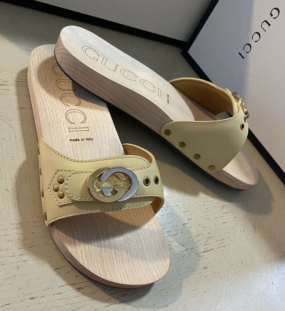 NIB Gucci Herren-Sandalen aus Leder/Holz, Weiß/Creme, 11 US/10 UK