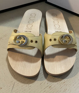 NIB Gucci Herren-Sandalen aus Leder/Holz, Weiß/Creme, 11 US/10 UK