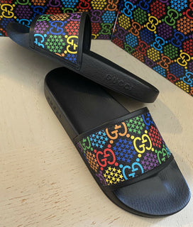 NIB Gucci Herren Sandalenschuhe Schwarz/Mehrfarbig 10 US/9 UK