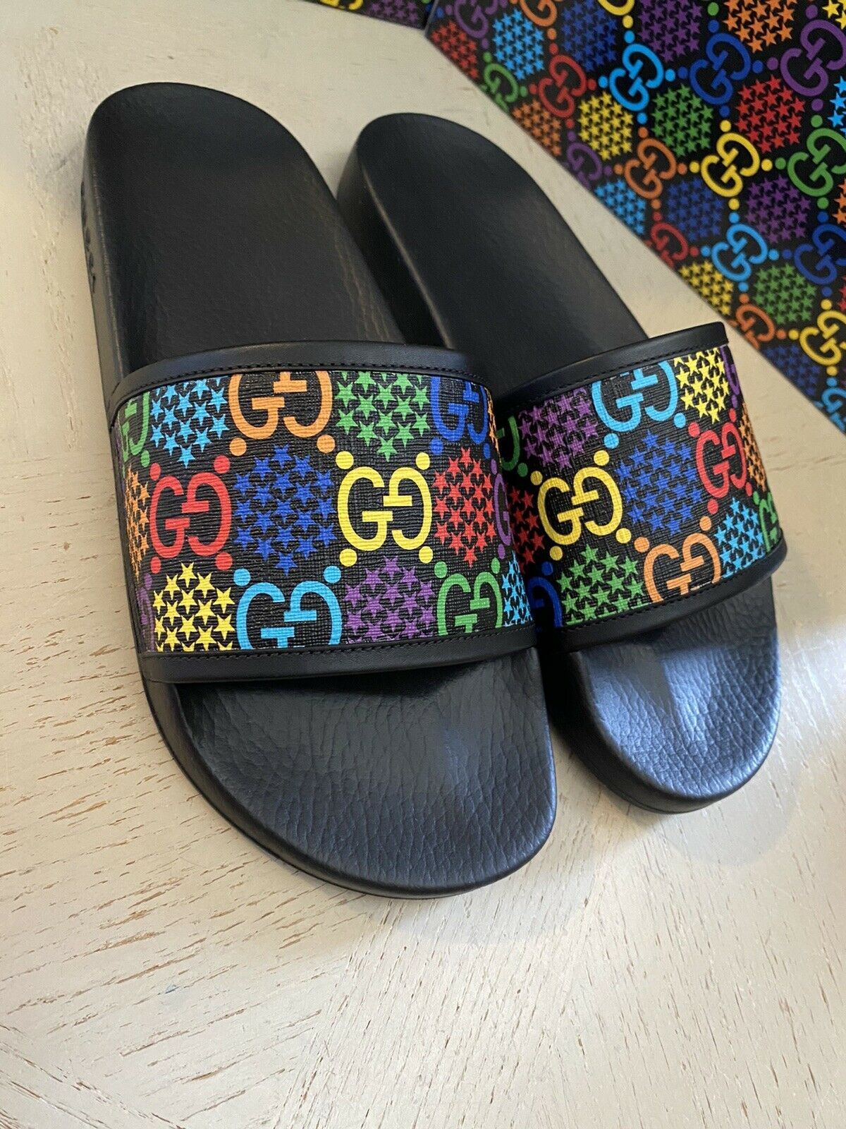 NIB Gucci Mens Sandal Shoes Black/Multicolor 10 US/9 UK