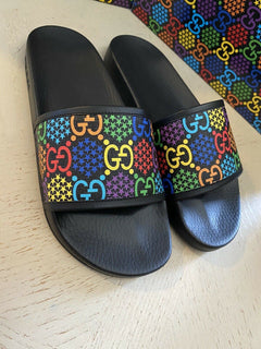 NIB Gucci Herren Sandalenschuhe Schwarz/Mehrfarbig 10 US/9 UK