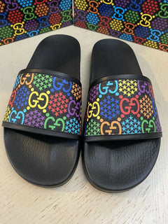NIB Gucci Herren Sandalenschuhe Schwarz/Mehrfarbig 10 US/9 UK
