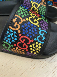NIB Gucci Herren Sandalenschuhe Schwarz/Mehrfarbig 10 US/9 UK