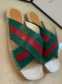 NIB Gucci Herren Sandale Espadrille Schuhe Grün/Rot 9 US/8 UK