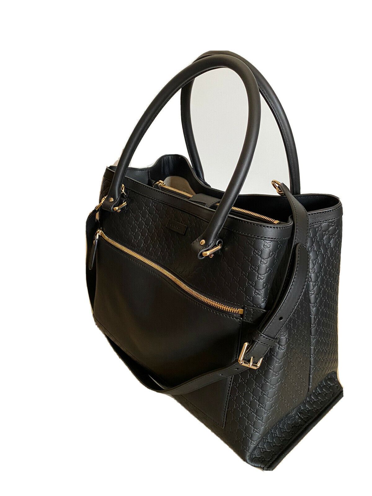 New $3895 Gucci Large 510290 GG Logo Leather Shoulder Bag Handbag Black