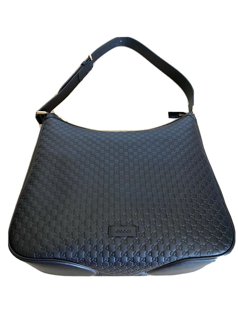 New Gucci Medium 510292. 486628 GG Logo Leather Shoulder Bag Handbag Black