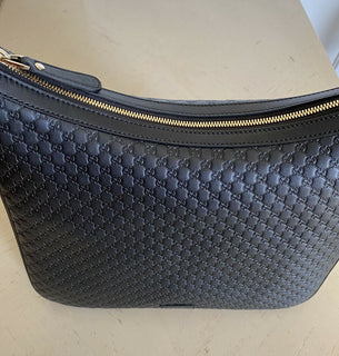 New Gucci Medium 510292. 486628 GG Logo Leather Shoulder Bag Handbag Black