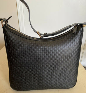 New Gucci Medium 510292. 486628 GG Logo Leather Shoulder Bag Handbag Black