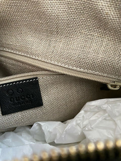 New Gucci Medium 510292. 486628 GG Logo Leather Shoulder Bag Handbag Black