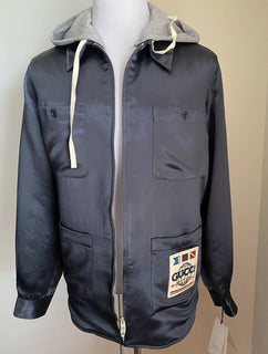 Neu mit Etikett: 2850 $ Gucci Jacke Hemd Marine/Grau Größe XL Italien