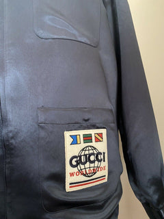 Neu mit Etikett: 2850 $ Gucci Jacke Hemd Marine/Grau Größe XL Italien