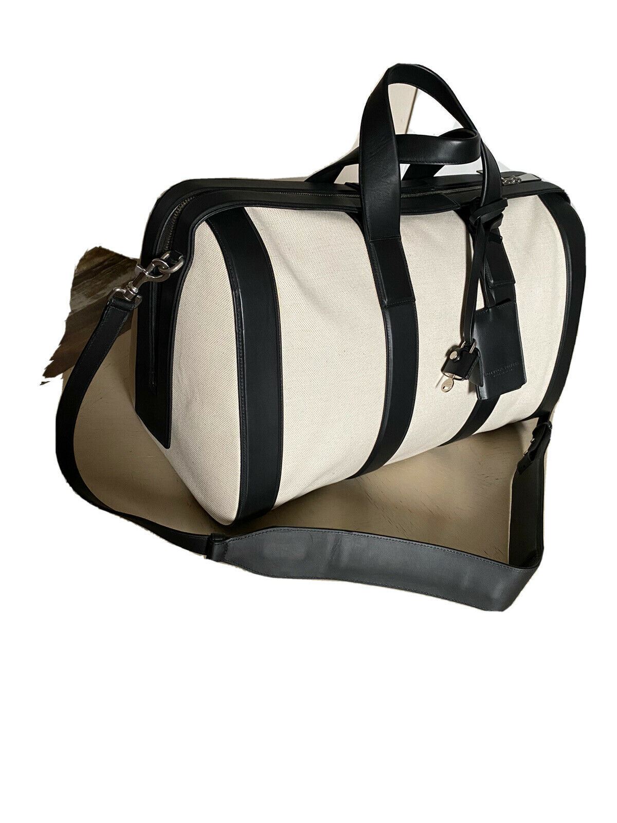 New $2750 Bottega Veneta Men Leather/Canvas Duffle Bag Black/Cream 577353
