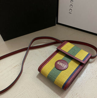 Neue Gucci Canvas/Leder Handytasche Umhängetasche Umhängetasche Rot/Gelb/Grün