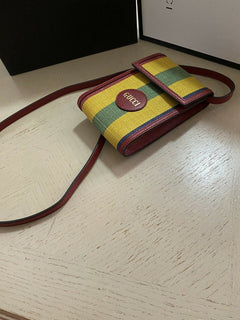 Neue Gucci Canvas/Leder Handytasche Umhängetasche Umhängetasche Rot/Gelb/Grün