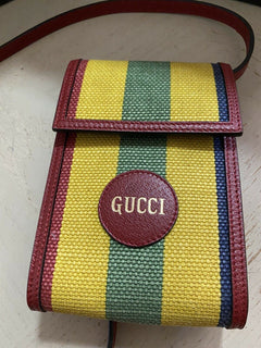 Neue Gucci Canvas/Leder Handytasche Umhängetasche Umhängetasche Rot/Gelb/Grün
