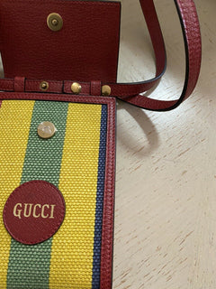 Neue Gucci Canvas/Leder Handytasche Umhängetasche Umhängetasche Rot/Gelb/Grün